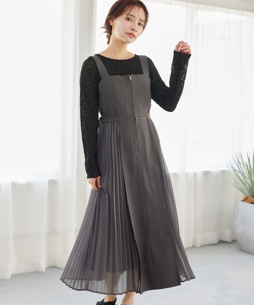 mysty woman（ミスティウーマン）の「サイドプリーツジャンスカ  328258（ジャンパースカート・レディース・アイボリー/チャコールグレー/ダークベージュ・FREE）」の8枚目の写真