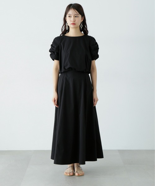 N.(N. Natural Beauty Basic)(エヌエヌナチュラルビューティーベーシック)の「シャーリングスリーブブラウス×スカートセット(ワンピース・レディース・ブラック/ライトグリーン・SMALL/MEDIUM)」の7枚目の写真