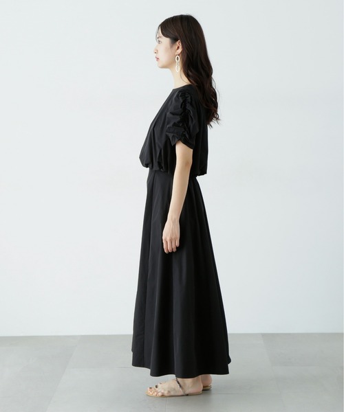 N.(N. Natural Beauty Basic)(エヌエヌナチュラルビューティーベーシック)の「シャーリングスリーブブラウス×スカートセット(ワンピース・レディース・ブラック/ライトグリーン・SMALL/MEDIUM)」の8枚目の写真