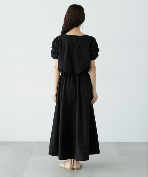 N.(N. Natural Beauty Basic)(エヌエヌナチュラルビューティーベーシック)の「シャーリングスリーブブラウス×スカートセット(ワンピース・レディース・ブラック/ライトグリーン・SMALL/MEDIUM)」の9枚目の写真