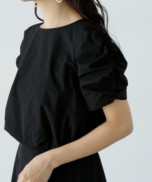 N.(N. Natural Beauty Basic)(エヌエヌナチュラルビューティーベーシック)の「シャーリングスリーブブラウス×スカートセット(ワンピース・レディース・ブラック/ライトグリーン・SMALL/MEDIUM)」の12枚目の写真