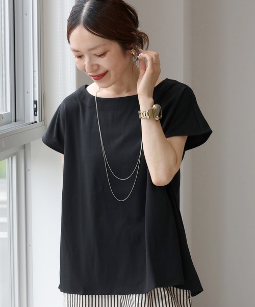 Aletta vita(アレッタビータ)の「カットジョーゼットサイドタックフレンチプルオーバー(Tシャツ/カットソー・レディース・ダークベージュ/ブラック/グレー・FREE)」の1枚目の写真