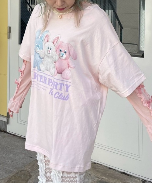 Candy Stripper（キャンディストリッパー）の「AFTER PARTY BIG Tシャツ（Tシャツ/カットソー・レディース・ライトブルー/オフホワイト/ホワイト系その他/ピンク・FREE）」の4枚目の写真