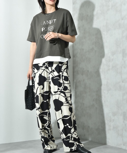 INTERPLANET（インタープラネット）の「麻調ツイルモノトーンプリントパンツ（その他パンツ・レディース・ベージュ/ブラック・FREE）」の4枚目の写真