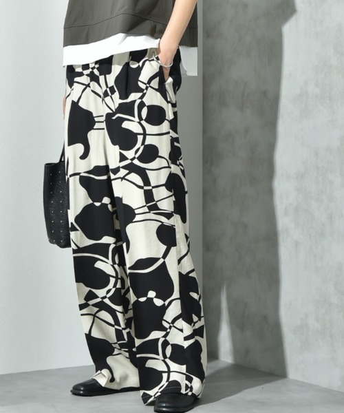 INTERPLANET（インタープラネット）の「麻調ツイルモノトーンプリントパンツ（その他パンツ・レディース・ベージュ/ブラック・FREE）」の5枚目の写真