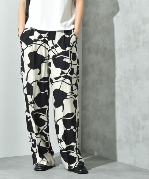 INTERPLANET（インタープラネット）の「麻調ツイルモノトーンプリントパンツ（その他パンツ・レディース・ベージュ/ブラック・FREE）」の3枚目の写真