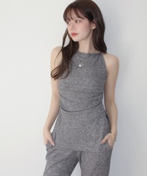 Eclat one（エクラワン）の「セットアップ商品 サイドギャザー ミドル丈 キャミソール × フレアイージーパンツ（セットアップ）」