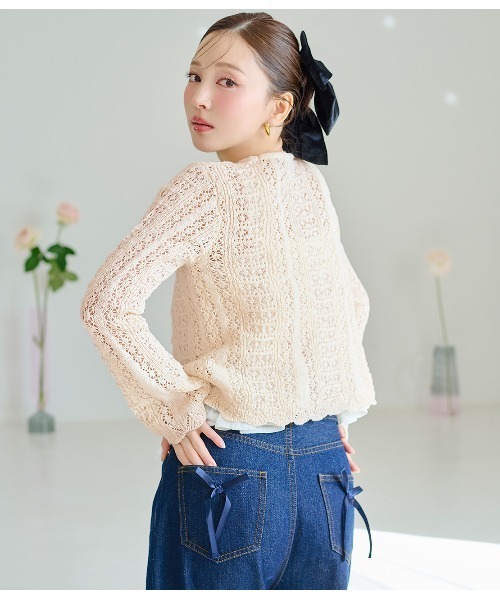 PEACH JOHN（ピーチジョン）の「かぎ針風ニットカーデ（カーディガン/ボレロ・レディース・ミント/ピンク/アイボリー・ONE SIZE）」の6枚目の写真