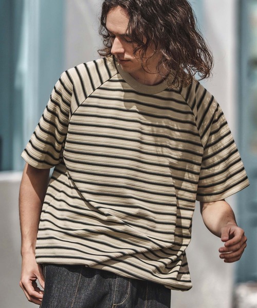CAMBIO(カンビオ)の「mt9663-ボーダースピンドルTシャツ(Tシャツ/カットソー・メンズ・グリーン/ブラック/ベージュ・M/L/XL)」の2枚目の写真