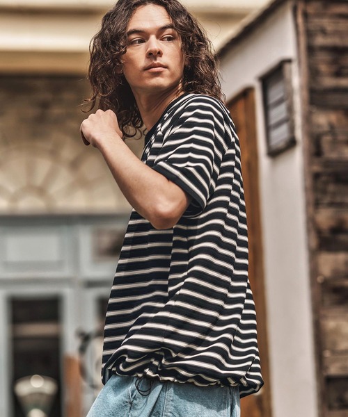CAMBIO(カンビオ)の「mt9663-ボーダースピンドルTシャツ(Tシャツ/カットソー・メンズ・グリーン/ブラック/ベージュ・M/L/XL)」の5枚目の写真
