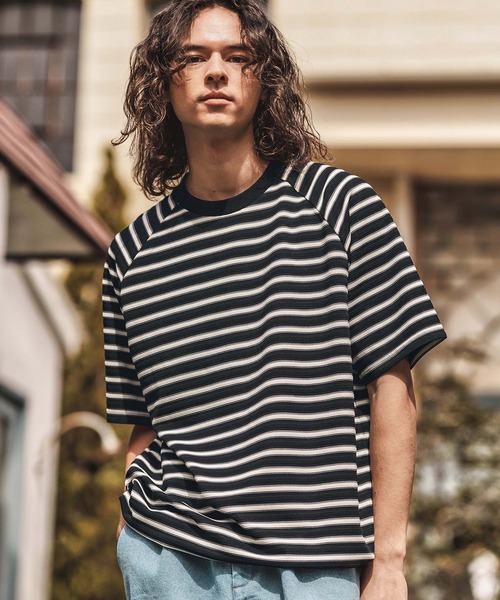 CAMBIO(カンビオ)の「mt9663-ボーダースピンドルTシャツ(Tシャツ/カットソー・メンズ・グリーン/ブラック/ベージュ・M/L/XL)」の6枚目の写真