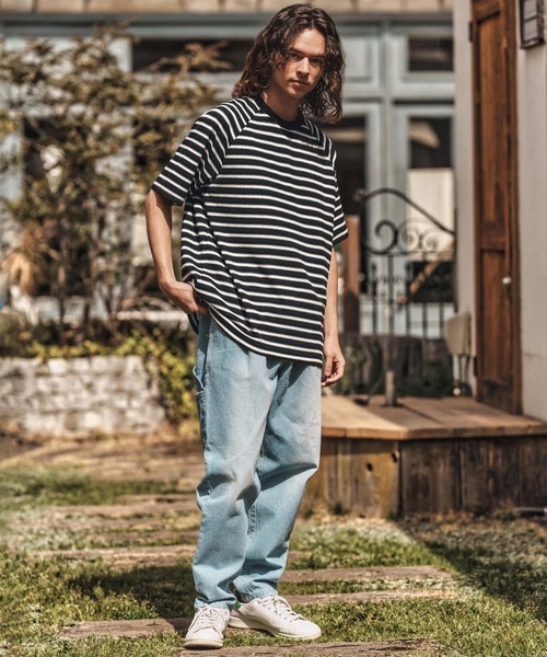 CAMBIO(カンビオ)の「mt9663-ボーダースピンドルTシャツ(Tシャツ/カットソー・メンズ・グリーン/ブラック/ベージュ・M/L/XL)」の7枚目の写真