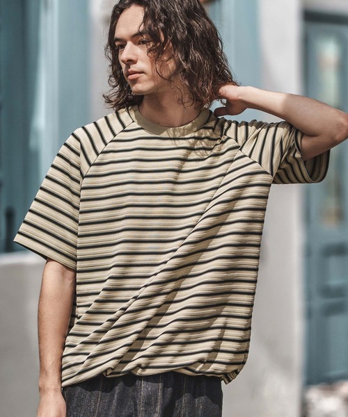 CAMBIO(カンビオ)の「mt9663-ボーダースピンドルTシャツ(Tシャツ/カットソー・メンズ・グリーン/ブラック/ベージュ・M/L/XL)」の9枚目の写真