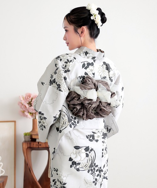 kimonomachi(キモノマチ)の「レディース 浴衣 2点セット(綿浴衣+しわ兵児帯)「糸菊に菊花紋・向日葵・雪輪に花の丸・秋草に虫かご」S/F KIMONOMACHI オリジナル(浴衣・レディース・ブラック/ブルーグレー/グレイッシュブルー/ネイビー/イエロー/ライトグレー/ブルーパープル/コーラルピンク・FREE/S)」の20枚目の写真
