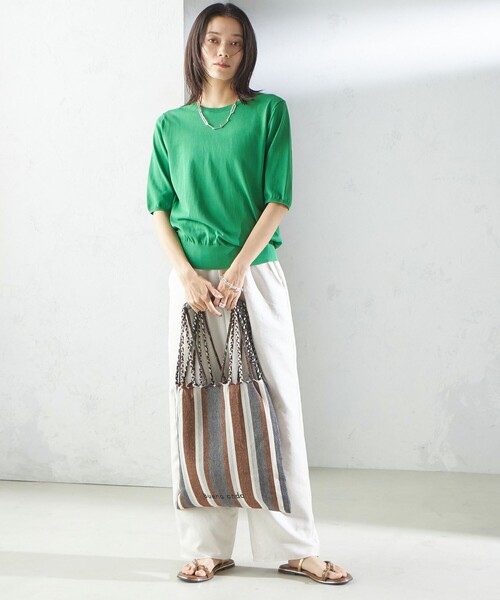 SHIPS（シップス）の「RAMESHWARI: ハンモック バッグ（トートバッグ・レディース・グリーン/ピンク系/ブラウン・ONE SIZE）」の7枚目の写真