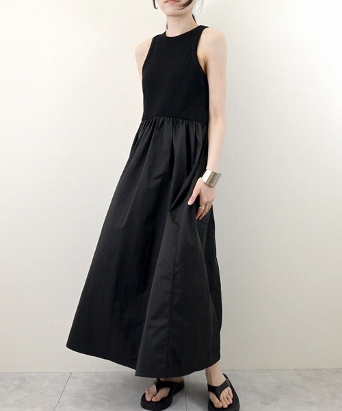 STYLEBLOCK（スタイルブロック）の「リブ×タフタドッキングアメスリワンピース（ワンピース・レディース・ブラック/ホワイト系その他・M）」の2枚目の写真