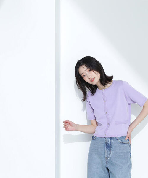 NATURAL BEAUTY BASIC(ナチュラルビューティーベーシック)の「◇【WEB限定カラー:ラベンダー】シルクブレンドカーディガン半袖(カーディガン/ボレロ・レディース・ラベンダー/ブルー/オフホワイト/グレー/ブラウン/ネイビー・FREE)」の6枚目の写真