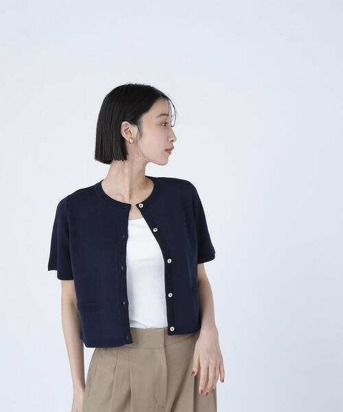 NATURAL BEAUTY BASIC(ナチュラルビューティーベーシック)の「◇【WEB限定カラー:ラベンダー】シルクブレンドカーディガン半袖(カーディガン/ボレロ・レディース・ラベンダー/ブルー/オフホワイト/グレー/ブラウン/ネイビー・FREE)」の5枚目の写真