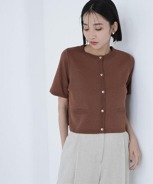 NATURAL BEAUTY BASIC(ナチュラルビューティーベーシック)の「◇【WEB限定カラー:ラベンダー】シルクブレンドカーディガン半袖(カーディガン/ボレロ・レディース・ラベンダー/ブルー/オフホワイト/グレー/ブラウン/ネイビー・FREE)」の4枚目の写真