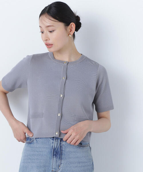 極美品✨ロエフ 半袖カーディガン コットンシルク アンサンブル　ベージュ REAL STYLE（ファッション） カーディガン レディース 夏