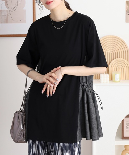 BRODIAEA（ブローディア）の「BRODIAEA ダンガリー切替チュニックカットソー（チュニック・レディース・ブラック/ネイビー・40）」の2枚目の写真
