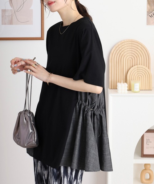 BRODIAEA（ブローディア）の「BRODIAEA ダンガリー切替チュニックカットソー（チュニック・レディース・ブラック/ネイビー・40）」の5枚目の写真