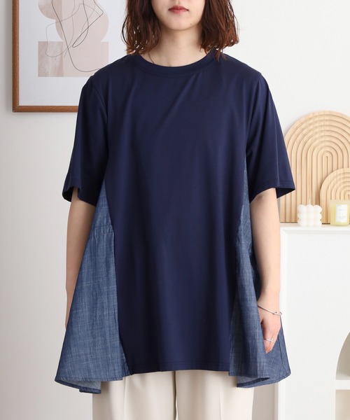 BRODIAEA（ブローディア）の「BRODIAEA ダンガリー切替チュニックカットソー（チュニック・レディース・ブラック/ネイビー・40）」の10枚目の写真