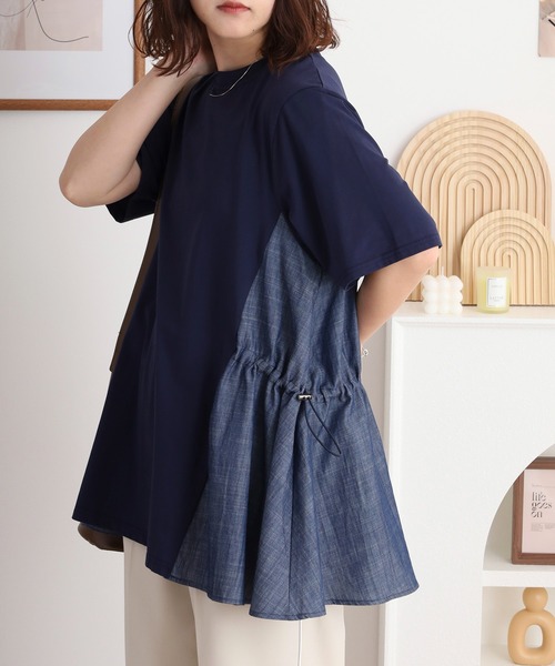 BRODIAEA（ブローディア）の「BRODIAEA ダンガリー切替チュニックカットソー（チュニック・レディース・ブラック/ネイビー・40）」の7枚目の写真