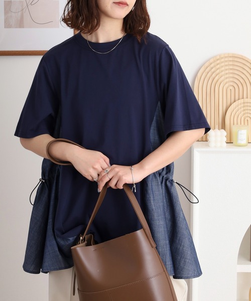 BRODIAEA（ブローディア）の「BRODIAEA ダンガリー切替チュニックカットソー（チュニック・レディース・ブラック/ネイビー・40）」の8枚目の写真
