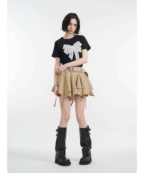 jouetie（ジュエティ）の「リボンドッキングTシャツ 夏服（Tシャツ/カットソー・レディース・オフホワイト/ブラック/ブルー・MEDIUM）」の6枚目の写真