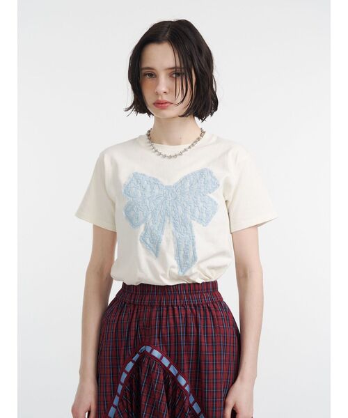 jouetie（ジュエティ）の「リボンドッキングTシャツ 夏服（Tシャツ/カットソー・レディース・オフホワイト/ブラック/ブルー・MEDIUM）」の14枚目の写真