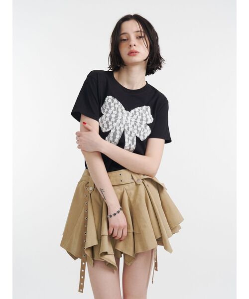 jouetie（ジュエティ）の「リボンドッキングTシャツ 夏服（Tシャツ/カットソー・レディース・オフホワイト/ブラック/ブルー・MEDIUM）」の4枚目の写真