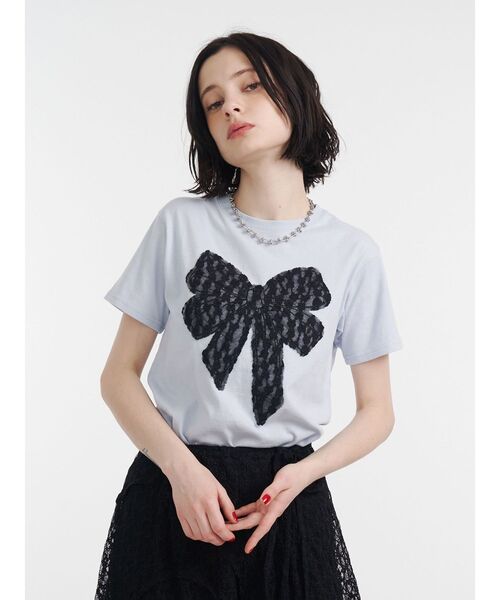 jouetie（ジュエティ）の「リボンドッキングTシャツ 夏服（Tシャツ/カットソー・レディース・オフホワイト/ブラック/ブルー・MEDIUM）」の8枚目の写真