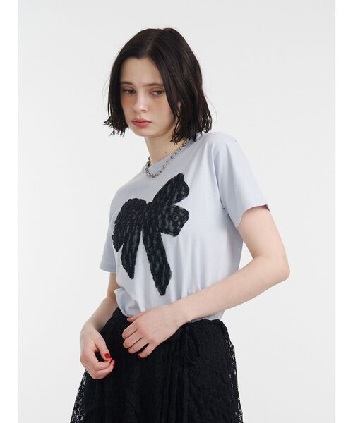 jouetie（ジュエティ）の「リボンドッキングTシャツ 夏服（Tシャツ/カットソー・レディース・オフホワイト/ブラック/ブルー・MEDIUM）」の9枚目の写真