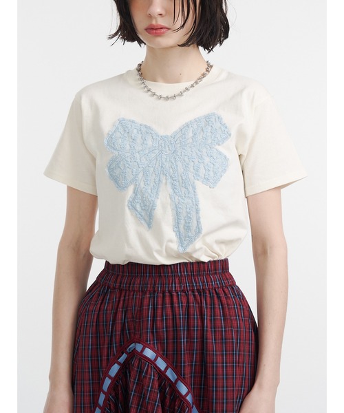 jouetie（ジュエティ）の「リボンドッキングTシャツ 夏服（Tシャツ/カットソー・レディース・オフホワイト/ブラック/ブルー・MEDIUM）」の2枚目の写真