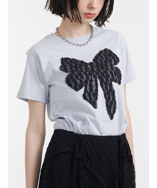 jouetie（ジュエティ）の「リボンドッキングTシャツ 夏服（Tシャツ/カットソー・レディース・オフホワイト/ブラック/ブルー・MEDIUM）」の3枚目の写真