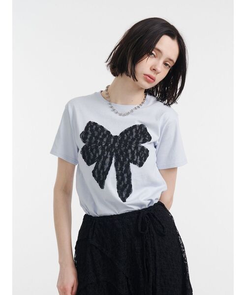 jouetie（ジュエティ）の「リボンドッキングTシャツ 夏服（Tシャツ/カットソー・レディース・オフホワイト/ブラック/ブルー・MEDIUM）」の17枚目の写真