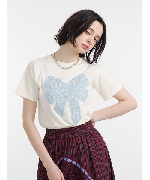 jouetie（ジュエティ）の「リボンドッキングTシャツ 夏服（Tシャツ/カットソー・レディース・オフホワイト/ブラック/ブルー・MEDIUM）」の18枚目の写真