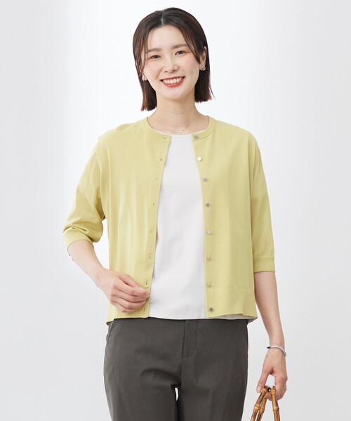 J.PRESS Ladies(J.プレス レディス)の「【洗える・抗菌防臭】COTTON ACETATE DRY クルーネック カーディガン(カーディガン/ボレロ・レディース・ライトグレー系/ネイビー系/ピンク系/イエロー系・SMALL)」の3枚目の写真