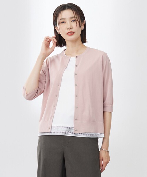 J.PRESS Ladies(J.プレス レディス)の「【洗える・抗菌防臭】COTTON ACETATE DRY クルーネック カーディガン(カーディガン/ボレロ・レディース・ライトグレー系/ネイビー系/ピンク系/イエロー系・SMALL)」の4枚目の写真