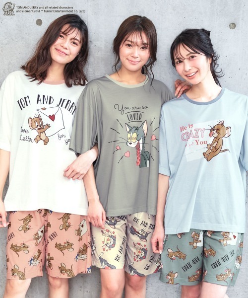 エメフィール　aimerfeel トムとジェリー　ルームウェア　パジャマ　M セール】【家族・カップルでお揃いOK！セットアップルームウェア
