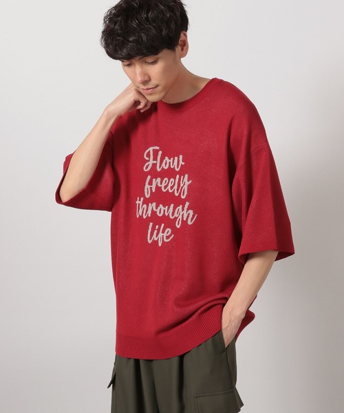 LAKOLE(ラコレ)の「サマーニットロゴT / 491568(ニット/セーター・メンズ・アイボリー/ブラック/レッド・MEDIUM/LARGE)」の2枚目の写真