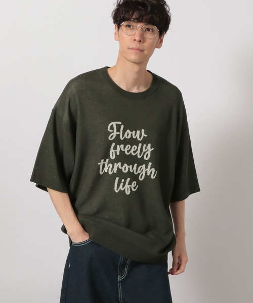 LAKOLE(ラコレ)の「サマーニットロゴT / 491568(ニット/セーター・メンズ・アイボリー/ブラック/レッド・MEDIUM/LARGE)」の1枚目の写真
