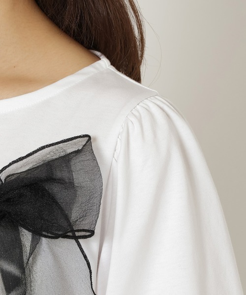 Rose Tiara（ローズティアラ）の「【コットン100％/手洗いOK/人気デザイン】リボンカットソー（Tシャツ/カットソー・レディース・オフホワイト/チャコールグレー/ブラック/ピンク・42/38/46）」の22枚目の写真