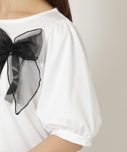Rose Tiara（ローズティアラ）の「【コットン100％/手洗いOK/人気デザイン】リボンカットソー（Tシャツ/カットソー・レディース・オフホワイト/チャコールグレー/ブラック/ピンク・42/38/46）」の11枚目の写真