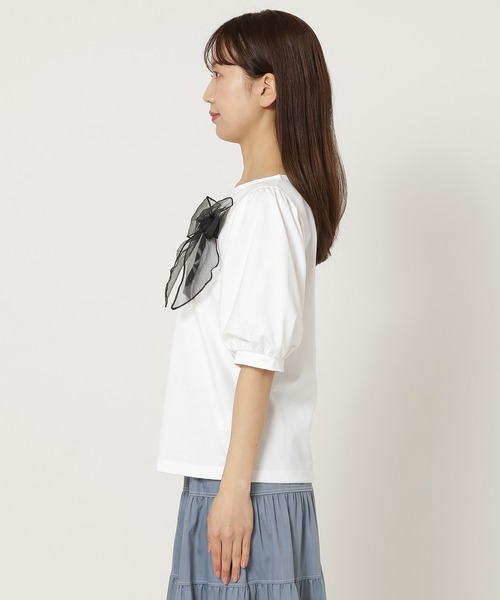 Rose Tiara（ローズティアラ）の「【コットン100％/手洗いOK/人気デザイン】リボンカットソー（Tシャツ/カットソー・レディース・オフホワイト/チャコールグレー/ブラック/ピンク・42/38/46）」の18枚目の写真