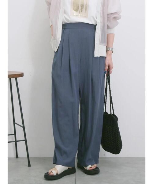 Samansa Mos2 blue（サマンサモスモスブルー）の「【接触冷感】タックワイドパンツ（その他パンツ・レディース・ライトベージュ/ブラック/ネイビー/ピンク・F）」の3枚目の写真