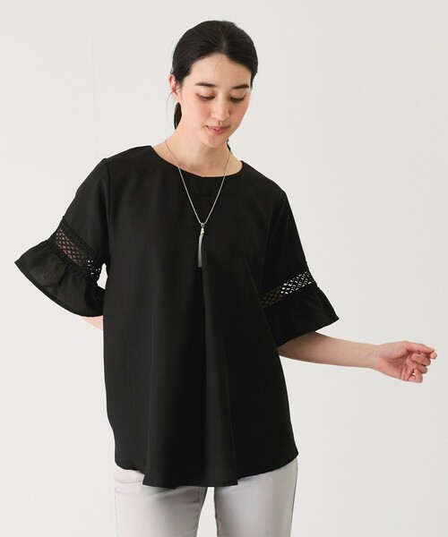 Jayro（ジャイロ）の「袖レースブラウス（シャツ/ブラウス・レディース・ブラック/グレー/ブルー/ネイビー/イエロー/ホワイト/グリーン・FREE）」の8枚目の写真