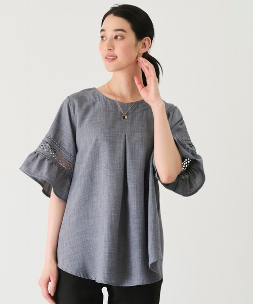 Jayro（ジャイロ）の「袖レースブラウス（シャツ/ブラウス・レディース・ブラック/グレー/ブルー/ネイビー/イエロー/ホワイト/グリーン・FREE）」の14枚目の写真