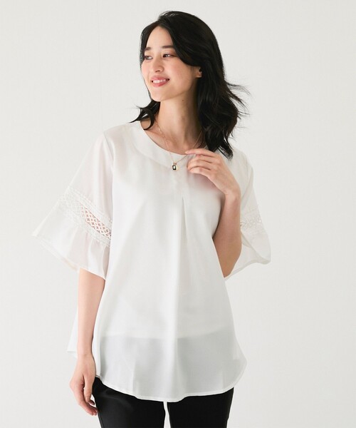 Jayro（ジャイロ）の「袖レースブラウス（シャツ/ブラウス・レディース・ブラック/グレー/ブルー/ネイビー/イエロー/ホワイト/グリーン・FREE）」の19枚目の写真